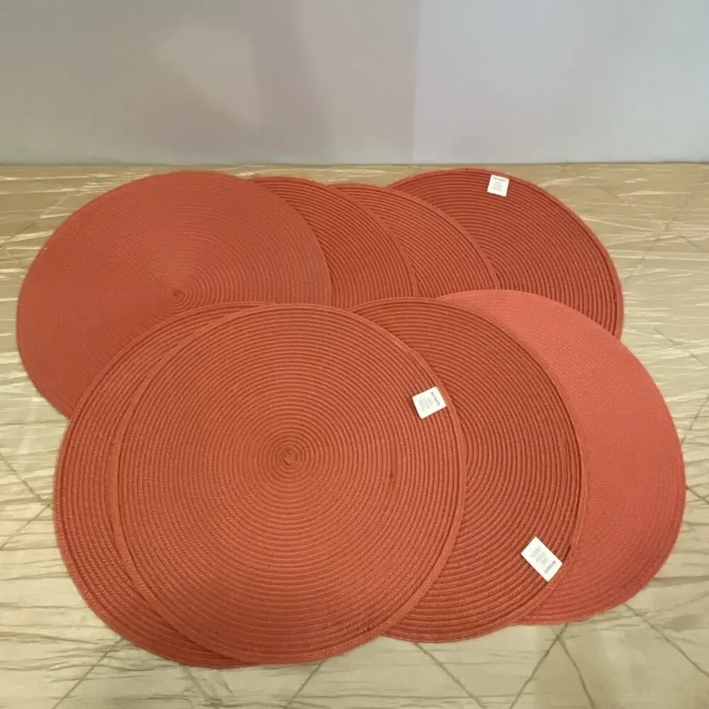 Pier 1 Imports Set of 8 Round Woven Orange Placemats 15” Polyester Table Mats